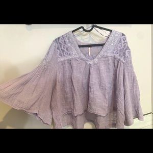 Free People lilac top with bell sleeves and lace